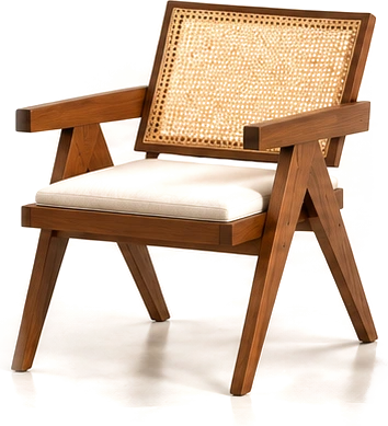 Cane-back armchair with a cushioned seat